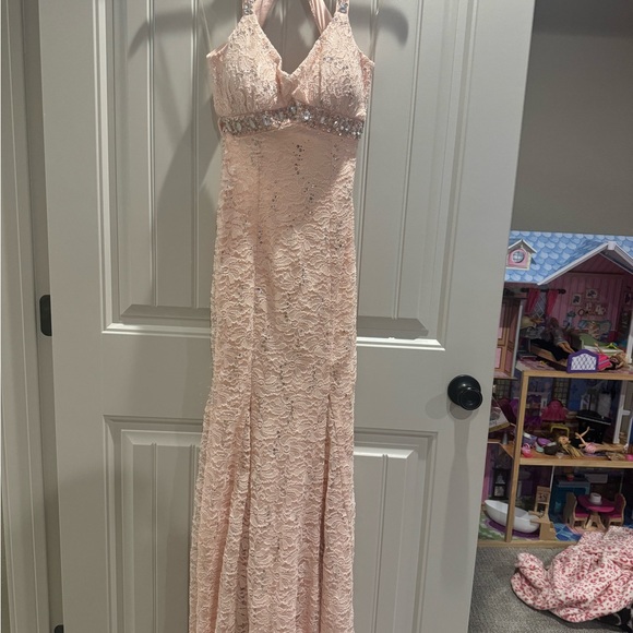 Elegant Pink Lace Halter Dress - Picture 2 of 6